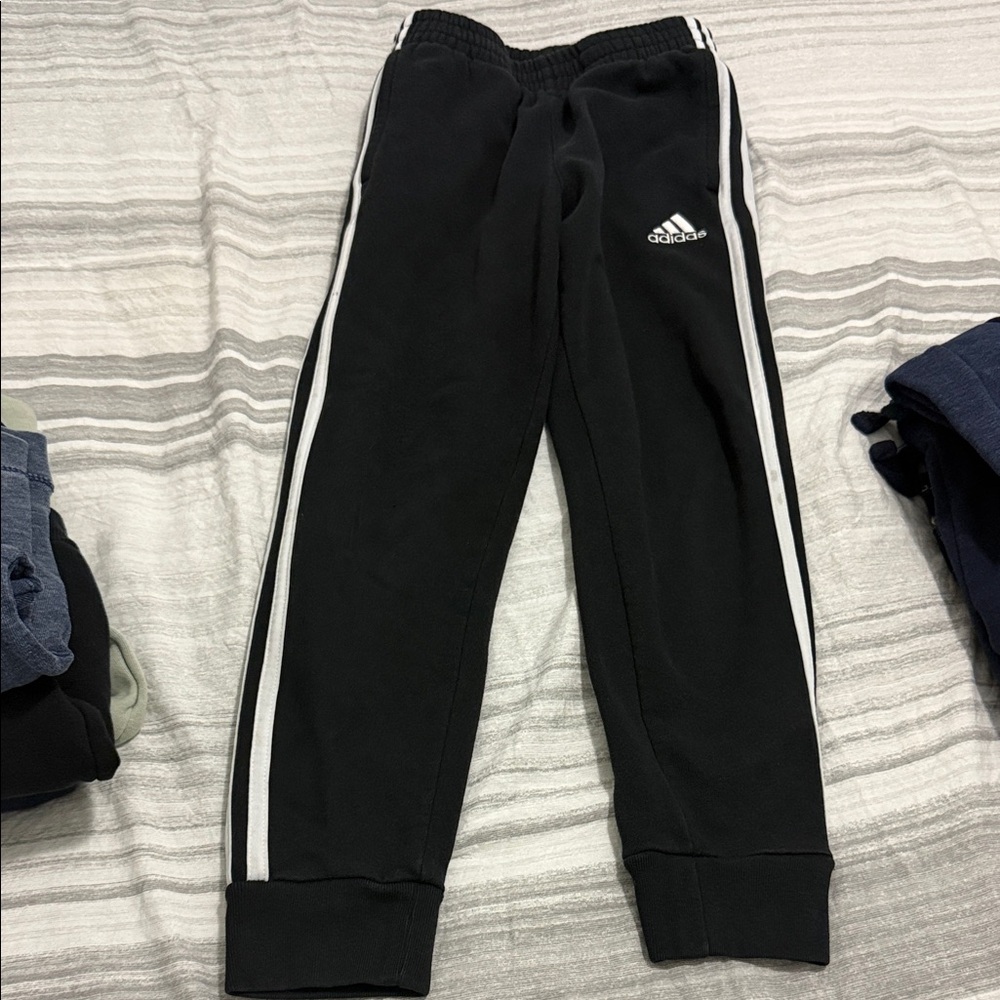 Adidas Kids Black Joggers with White Stripes
